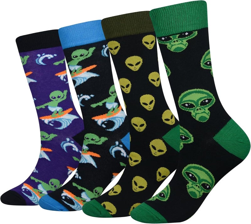Cansok Men's 2/4 Packs Fun Crazy Novelty Dress Crew Socks - Image 1